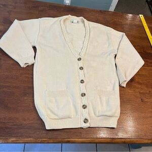 Vintage Cream Button-Up Women's Sweater 100% cotton fits M/L